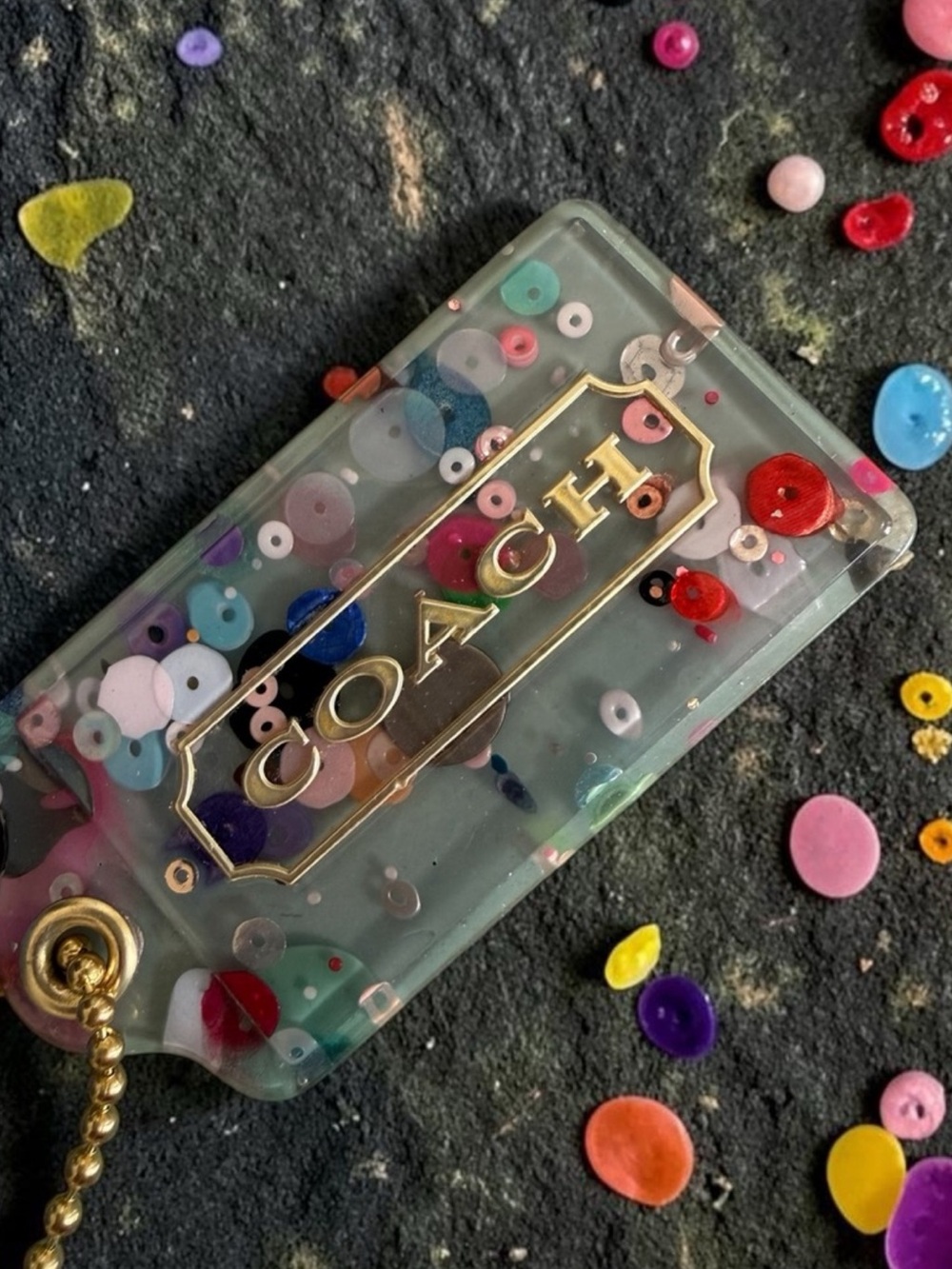 Coach Poppy Y2K acrylic XL confetti Hangtag EUC bag FOB tag keychain charm - Picture 2 of 9